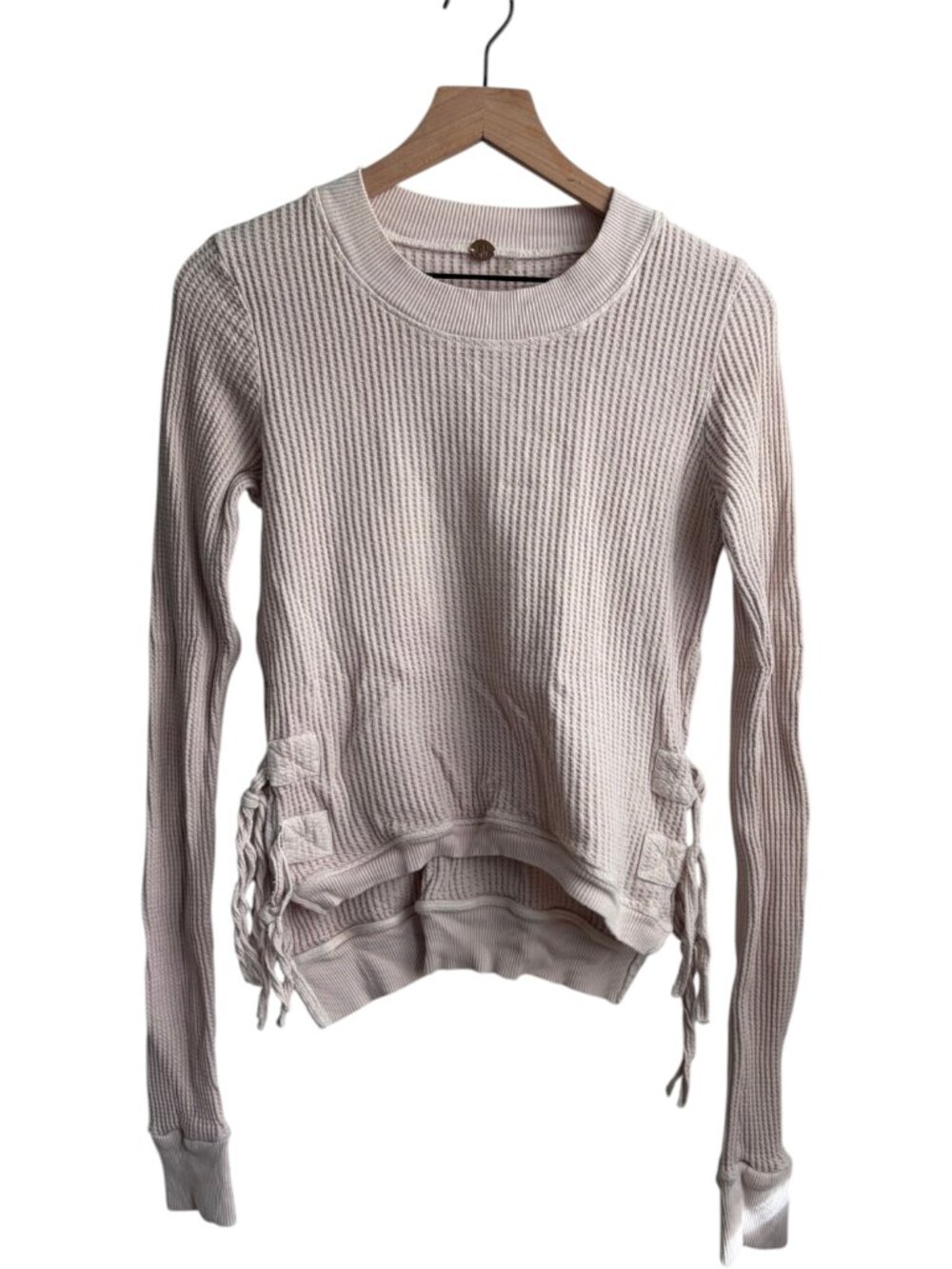Free People FP One Cropped Interlaken Waffle Knit Thermal Top Cream Small - Picture 2 of 5